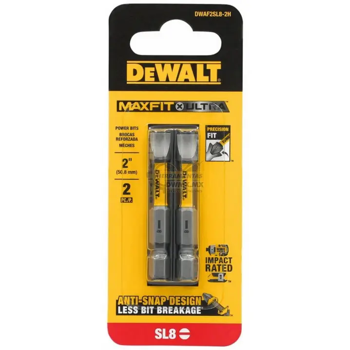 Punta Impacto Plana S8 x 2" Max Fit Blist.Pack 2  DEWALT