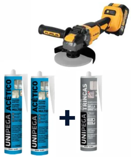 Combo Esmeriladora Brushless 4-1/2 20V + 2 Silicon Transp + 1 Sellagrietas  