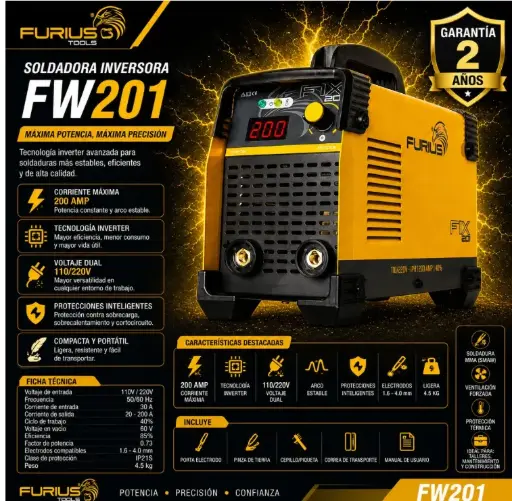 [FW201] Inversor 200A MMA/TIG 110/220V FW201 FURIUS 